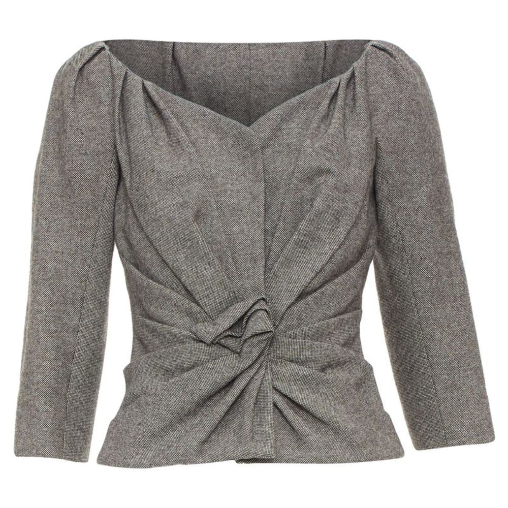 CHRISTIAN DIOR 1998 Runway John Galliano grey wool tweed knot jacket FR36 S